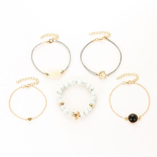 Lot De 5 Bracelets A Perles Creuses Exquises, Longueur Reglable, Charmants Bijoux En Alliage Pour Femmes Et Filles