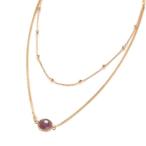 Collier Avec Pendentif En Pierre Naturelle A Double Chaine Pour Homme Et Femme, Bijou Delicat (Violet)