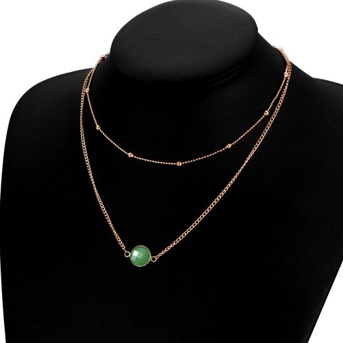 Collier Avec Pendentif En Pierre Naturelle A Double Chaine Pour Homme Et Femme, Bijou Delicat (Vert)