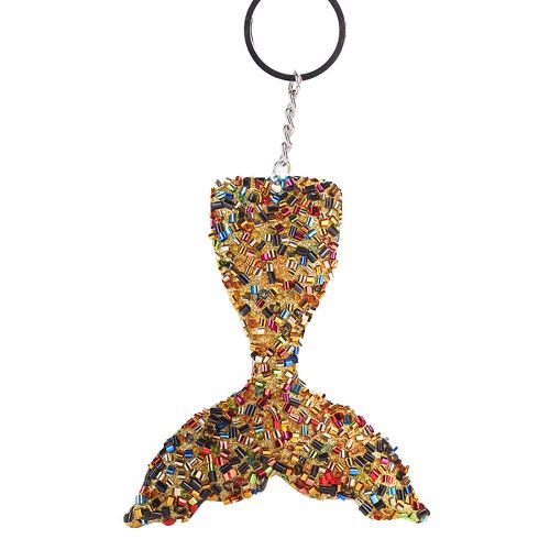 Porte-Cles En Metal Avec Pendentif Queue De Poisson Paillete, Joli Accessoire Pour Sac, Voiture (Dore)