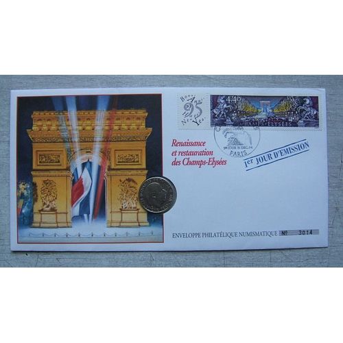 Enveloppe Officielle Timbre Et Medaille Monnaie De Paris " 1er Jour D'Émission " Renaissance Et Restauration Des Champs Elysées