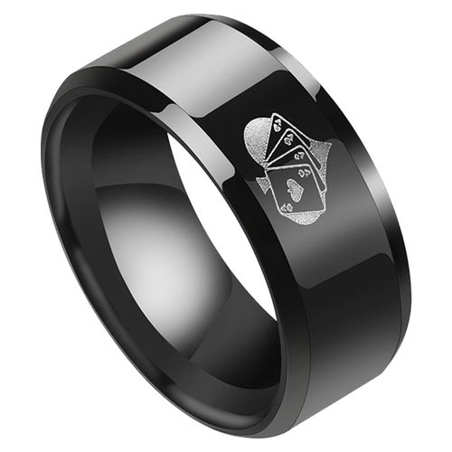 Bague A Motif De Carte Pour Homme, Noire, Simple Et Tendance, En Acier Inoxydable, Accessoire De Bijouterie Pour Les Fetes De Fin D'annee