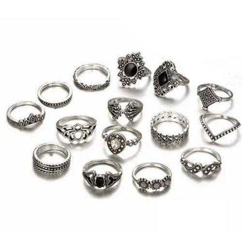 Lot De 15 Bagues Vintage En Metal, Anneaux Creux Decoratifs Pour Hommes Et Femmes