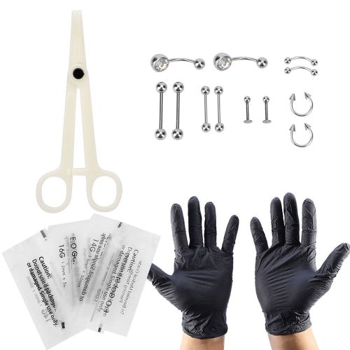 Kit D'outils Jetables Pour Piercing Au Nez, Anneaux Argentes, Aiguilles Et Gants