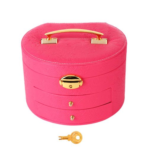 Boite De Rangement Retro Pour Boucles D'oreilles, Colliers, Bagues, Bijoux (Rose Rouge)