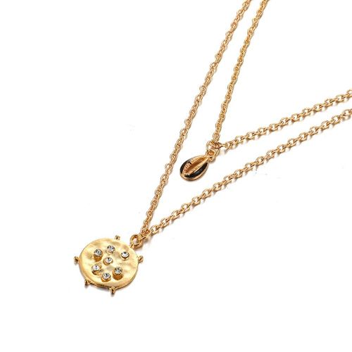Collier En Alliage A 2 Couches Pour Femme, Pendentif Rond Geometrique, Chaine, Bijoux Tendance