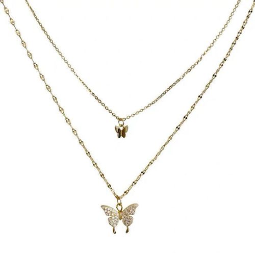 Collier Pendentif Papillon Multicouche Pour Femmes Et Filles, Collier Tendance En Strass Pour Soiree Dansante, Dore