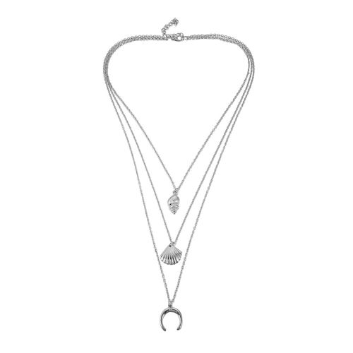 Collier Multicouche En Alliage Pour Femme, Pendentif Coquillage Et Lune, Decoration, Bijoux, Cadeau, Argent