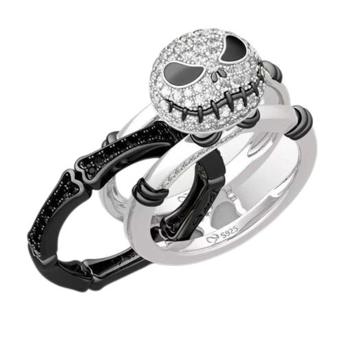 Bague Squelette Bicolore Noire Et Blanche, Bague De Luxe En Alliage Avec Sourire, Bagues Decoratives A La Mode