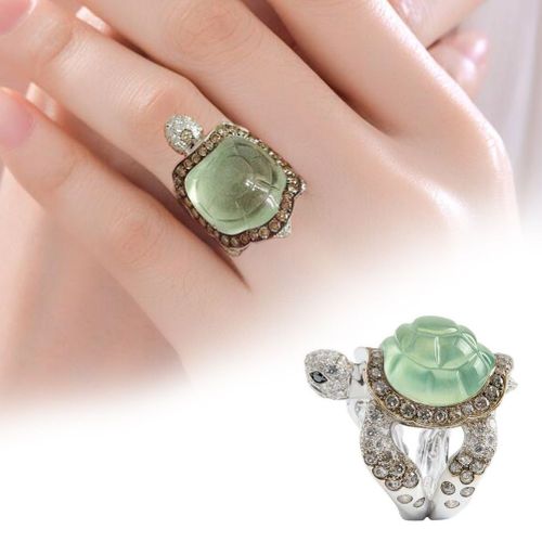 Bague Tortue Pour Femmes Et Filles, Bijoux Animaux En Cristal, Cadeau Pour La Fete Des Meres