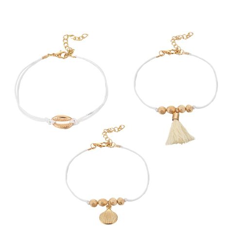 Lot De 3 Bracelets Tendance En Alliage Avec Boules Rondes Et Coquillages Pour Femmes Et Filles