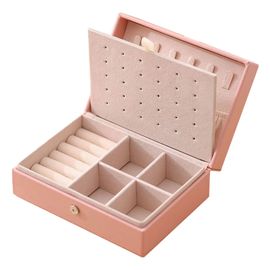 Boite a bijoux en cuir PU rose, etui de rangement portable pour boucles d'oreilles, bagues, bracelets et colliers