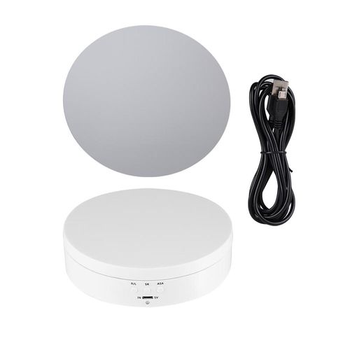 Plateau Tournant Electrique A 360¡Ã Pour Montre, Telephone, Bijoux, Bague, Miroir En Verre, Presentoir, Blanc