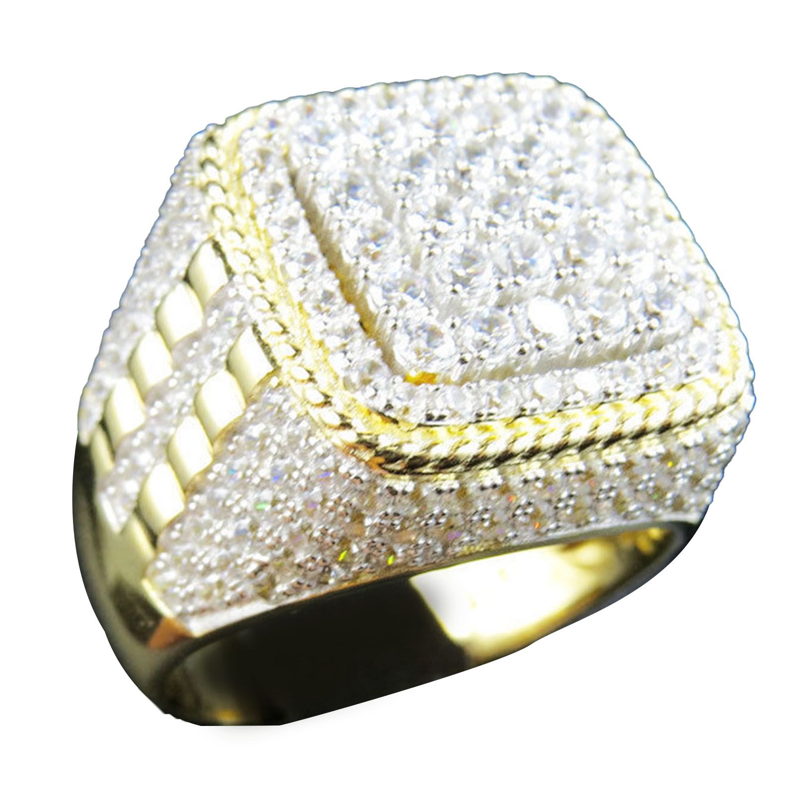 Bague Hip Hop En Alliage De Zinc Dore Avec Diamant Artificiel Pour Homme, Style Hip Hop, Couleur Doree 7