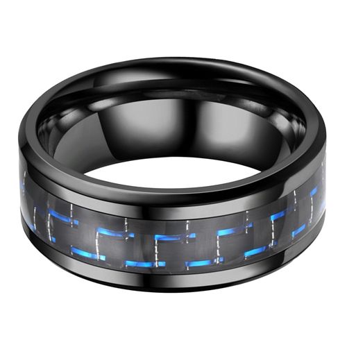 Bague En Acier Inoxydable, Polissage Fin, Surfaces Lissees, Bague Unique Et Tendance Pour Homme, Pour Fetes, Rayures Noires Et Bleues, 20 Mm