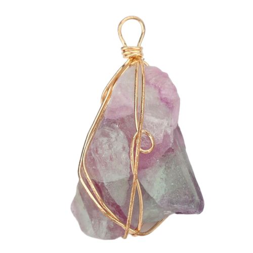 Pendentif En Fluorite, Fil Enroule Irregulier Naturel, Accessoire Pour Collier, Pendentif En Pierre Pour La Chance, Relaxant, Violet Et Vert