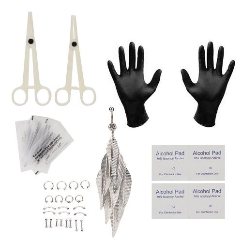 Kit D'outils Jetables Pour Piercings, Langue, Nez, Ventre, Bijoux, Anneaux, Gants