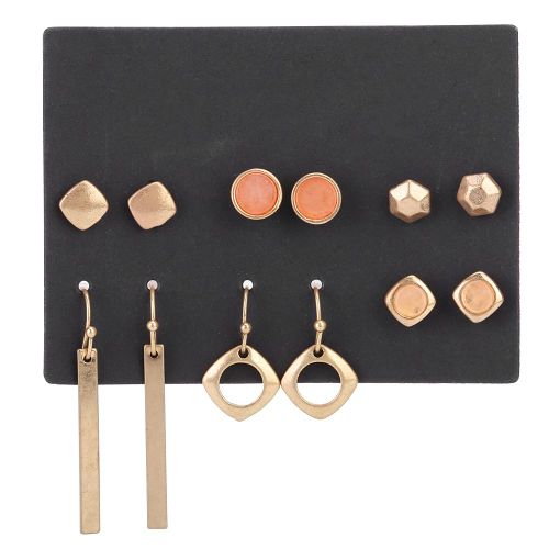 Lot De 6 Paires De Boucles D'oreilles A Tige En Pierre Decorative Pour Femmes, Accessoires De Bijoux