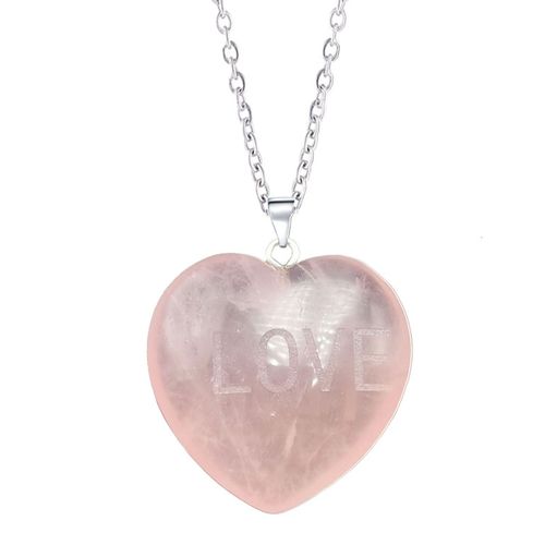 Collier Avec Pendentif En Forme De Cour En Quartz Rose Et Acier Inoxydable Pour Garcons Et Filles.