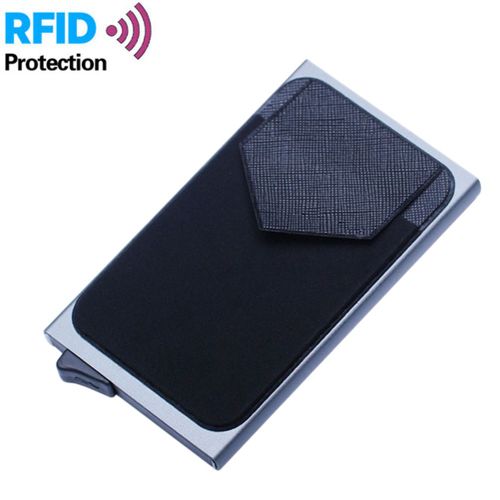 Portefeuille en aluminium avec blocage RFID et poche arriere, porte-cartes d'identite, mini portefeuille fin, porte-monnaie a ouverture automatique pour cartes de credit