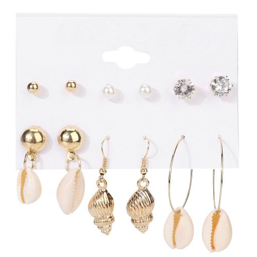 Lot De 6 Paires De Boucles D'oreilles Tendance Pour Femmes, Coquillages, Perles, Strass, Clous D'oreilles, Accessoires Bijoux