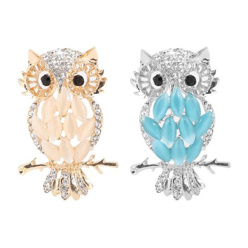 Lot De 2 Broches En Alliage En Forme De Hibou Pour Femme, Jolies Broches Incrustees De Strass, Accessoire De Bijouterie