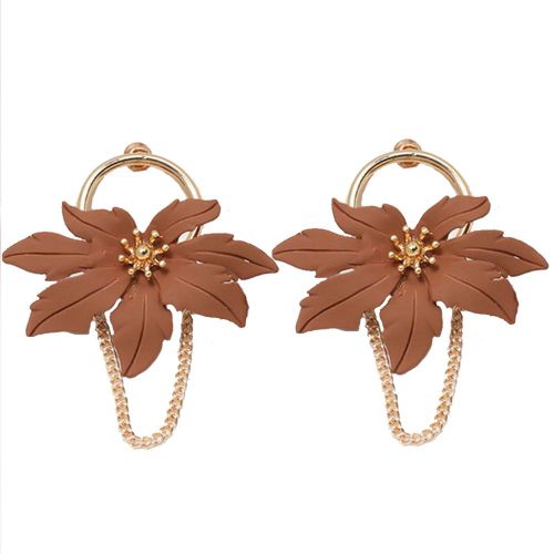 Boucles D'oreilles Tendance En Plastique Avec Chaine A Fleurs 51981 (Marron)