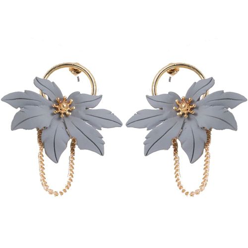 Boucles D'oreilles Tendance En Plastique Avec Chaine A Fleurs 51981 (Gris)
