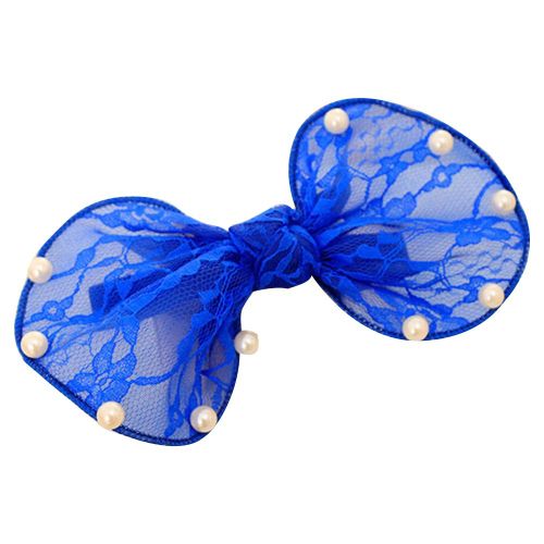 Pince A Cheveux Elegante En Fausses Perles Pour Femme, Noud Papillon (Bleu Saphir)