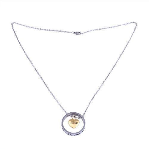 Collier Pendentif Personnalise En Acier Inoxydable Avec Cercle D'amour (Maman)