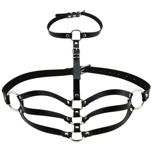 Ceinture A Col Et Anneau En O En Cuir Pu Tendance Pour Robe Une Piece (Noir)