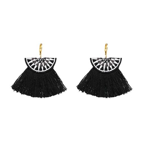 Boucles D'oreilles Simples Et Tendance Pour Femmes, Elegantes, Vintage, A Pampilles (Noir)