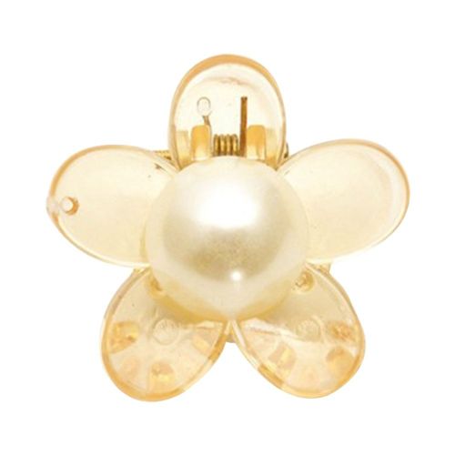 Barrette A Cheveux En Resine Coreenne Avec Perles Et Fleurs (Taille S En Jaune)