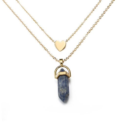 Collier Double Couche En Alliage Tendance Pour Femme Avec Pendentif En Forme De Cour (Vert Et Blanc)