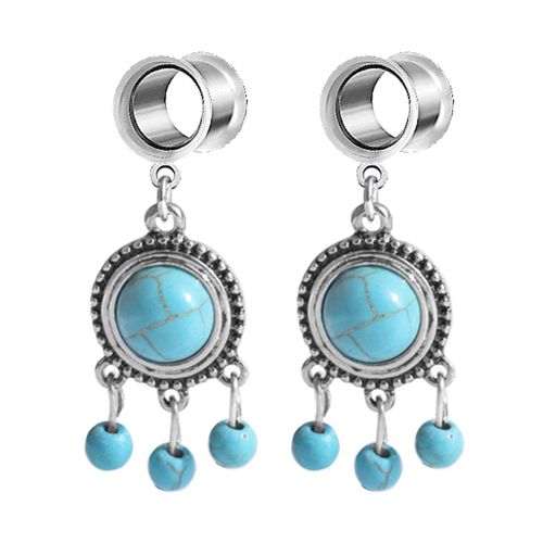 Boucles D'oreilles Pendantes Turquoise A Double Haut-Parleur, Bijoux De Piercing Extensibles (20 Mm)