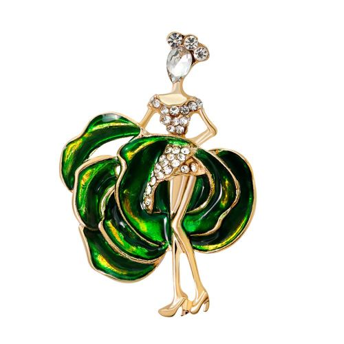 Broche En Alliage En Forme De Danseuse En Cristal Pour Femme, Accessoire Decoratif En Tissu