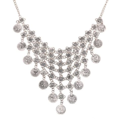 Collier Vintage Exquis Pour Femme, Style Pompons (Argent)