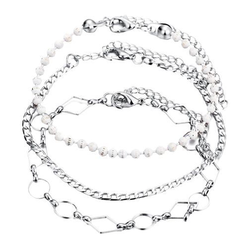 Lot De 3 Bracelets De Cheville A Motif Geometrique Pour Femmes, Pendentif En Perles, Chaine De Cheville, Bijoux De Decoration