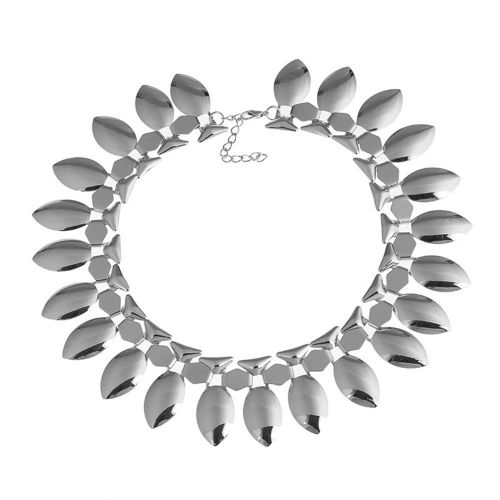 Collier Clavicule En Feuille Metallique Pour Femme, Bijou Tendance (Argent)