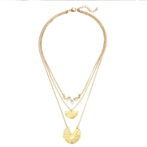 Collier A Breloques Multicouches Avec Pendentif Geometrique Sculpte De Style Boheme Retro 3894