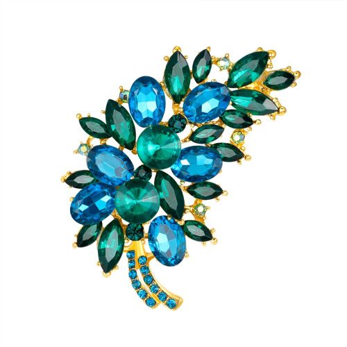 Broche En Alliage Pour Femme, Accessoire De Bijouterie En Forme De Plume (Bleu Paon)