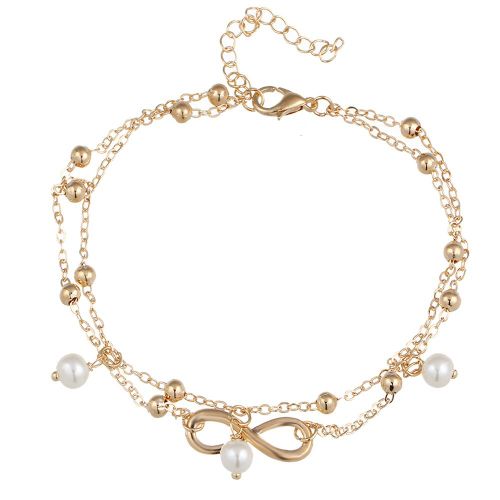 Bijoux Tendance Pour Femmes, Bracelets De Cheville Multicouches En Alliage, Pendentif En Perles Vintage (Dore)