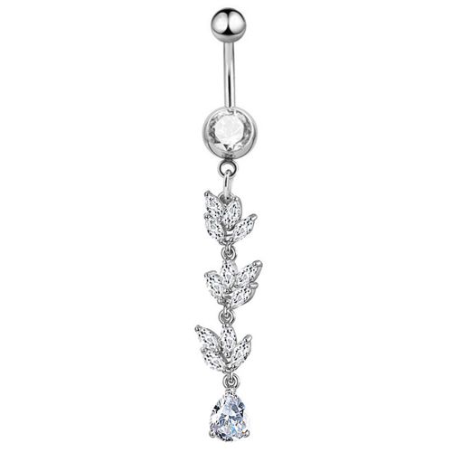 Piercing De Nombril Sexy En Forme De Feuilles De Zircon Pour Femme (Argent)