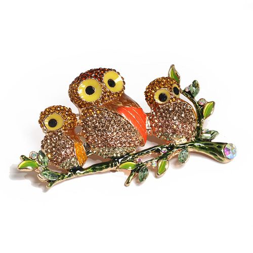 Broche Hibou En Strass A La Mode, Badge, Cadeau, Decoration De Vetements (Marron)