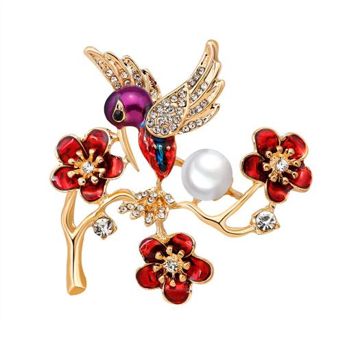 Broche Mignonne En Forme De Fleur Et D'oiseau, Strass, Fausses Perles, Decoration, Bijoux, Cadeau