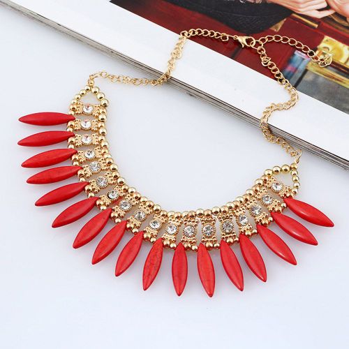 Collier Pendentif Tendance Pour Femme Et Fille Avec Strass (Rouge)