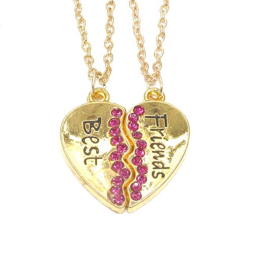Collier Tendance En Alliage Pour Femmes Et Filles, Pendentif En Forme De Cour Avec Strass (Dore)