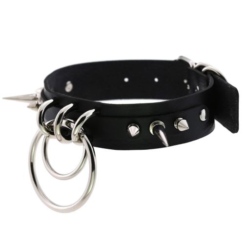 Collier A Double Cercle Avec Rivets Et Personnalite Tendance Pour Femme (Noir)