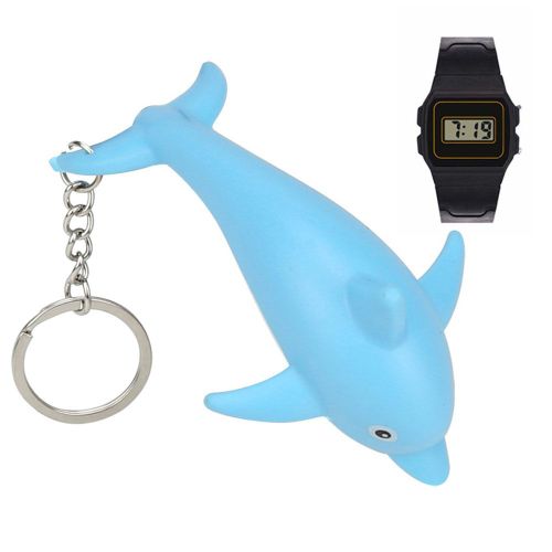 Porte-Cles Avec Lumiere Led En Forme De Poisson, Joli Pendentif Vocal, Ornement De Sac (Bleu Clair)