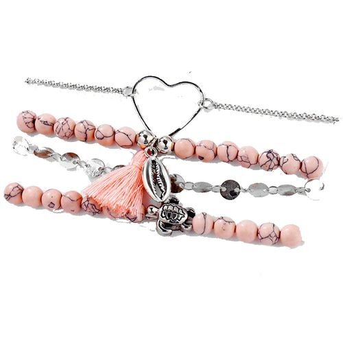 Lot De 4 Bracelets Tendance En Alliage Avec Perles Et Pompons, Pendentifs, Bijoux A Offrir